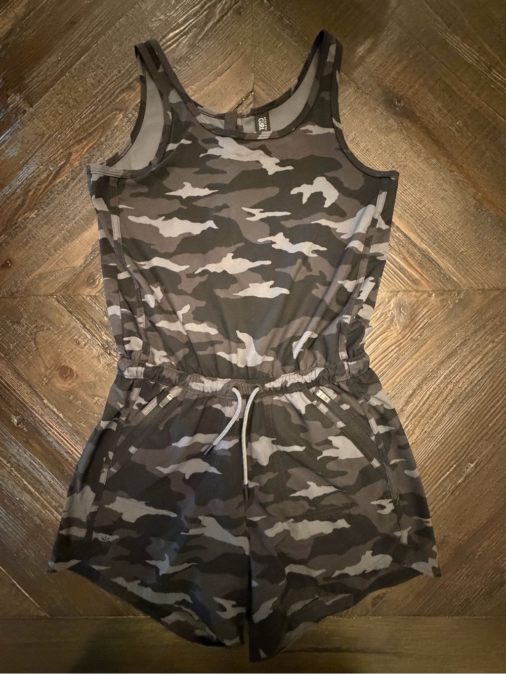 Athleta Girl athletic Camo Drawstring Romper - Gray Camo